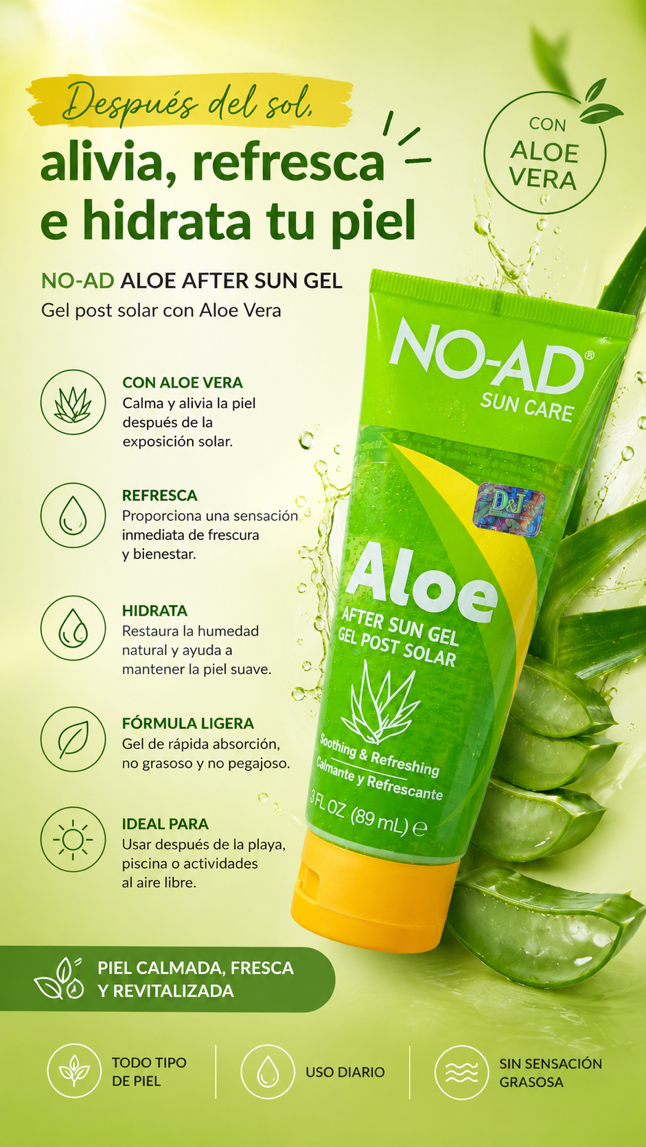 NO-AD Aloe After Sun Gel – Gel Post Solar con Aloe Vera (89 ml)